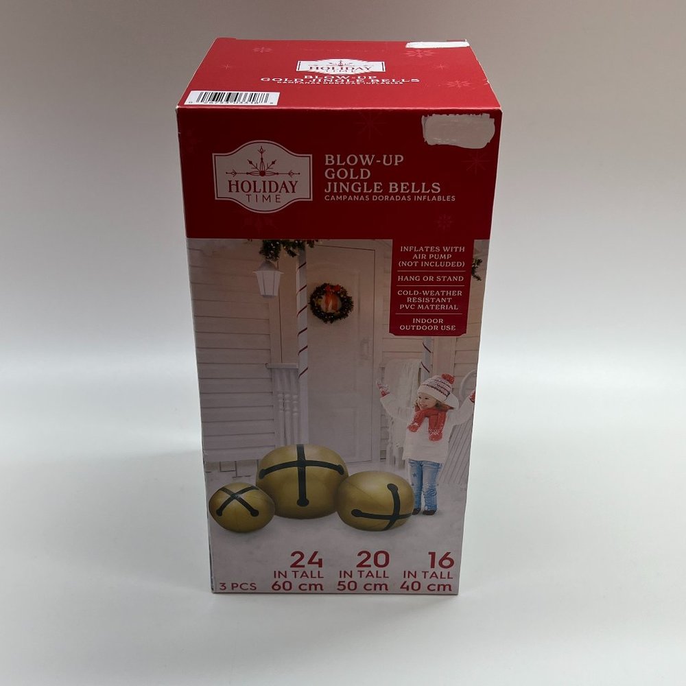 Holiday Time Blow Up Inflatable Christmas Jingle Bells Gold 3 Pack 24" 20" 16"